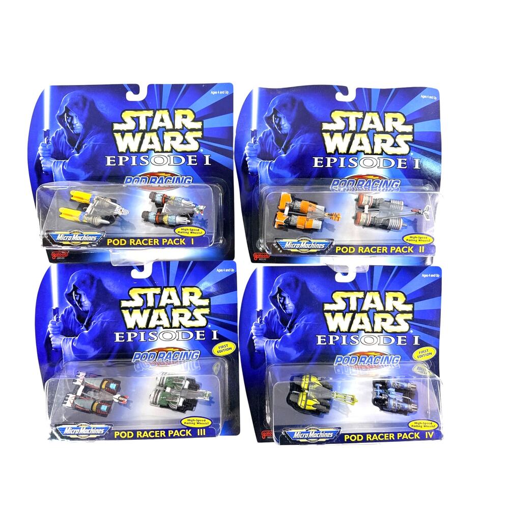Star Wars Episode I Micro Machines Pod Racer Packs I II III IV All 4 Complete